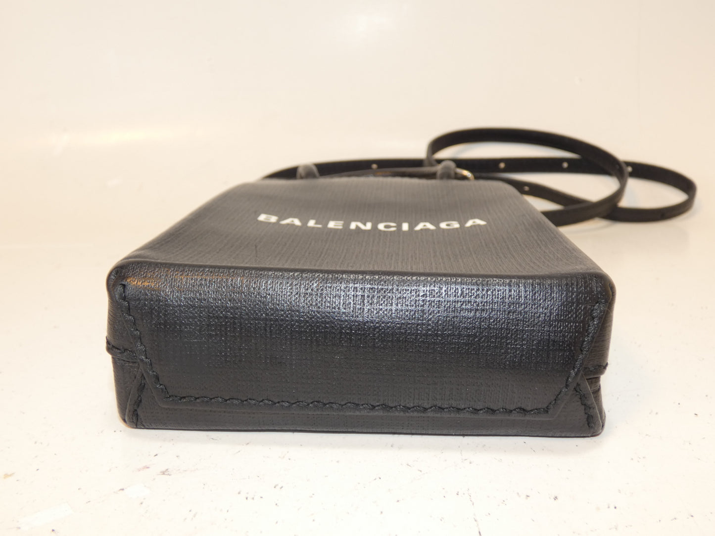 BALENCIAGA Shopping Phone Holder Leather Black Shoulder Bag