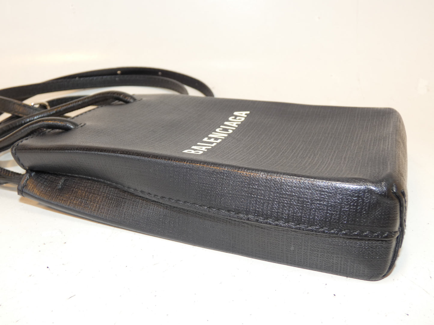 BALENCIAGA Shopping Phone Holder Leather Black Shoulder Bag