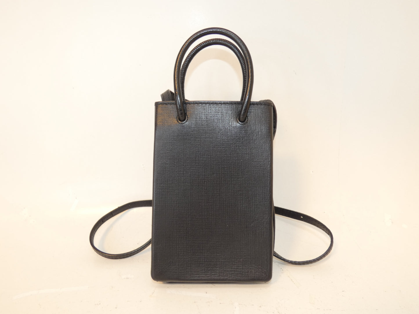 BALENCIAGA Shopping Phone Holder Leather Black Shoulder Bag