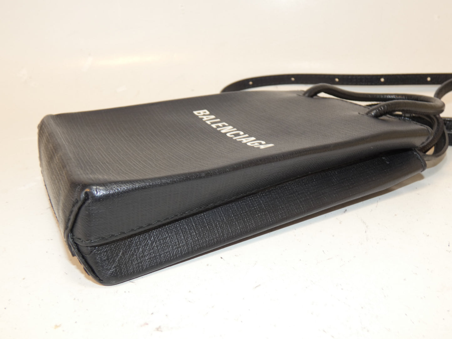 BALENCIAGA Shopping Phone Holder Leather Black Shoulder Bag
