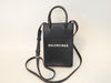 BALENCIAGA Shopping Phone Holder Leather Black Shoulder Bag