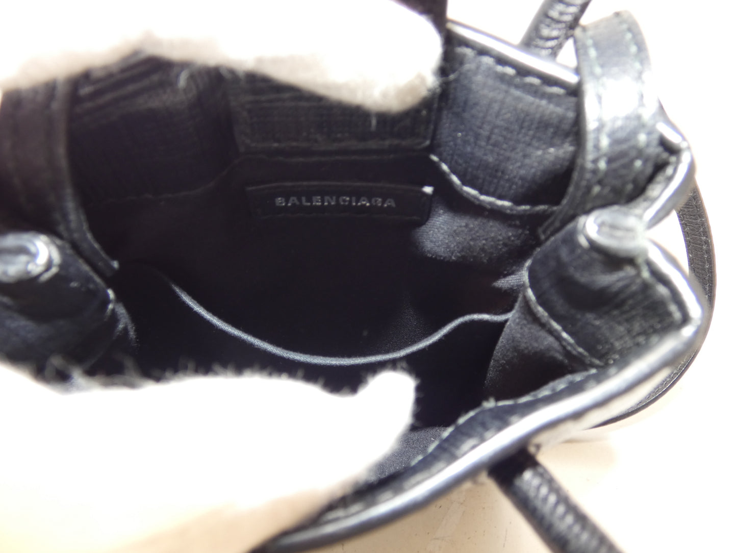 BALENCIAGA Shopping Phone Holder Leather Black Shoulder Bag