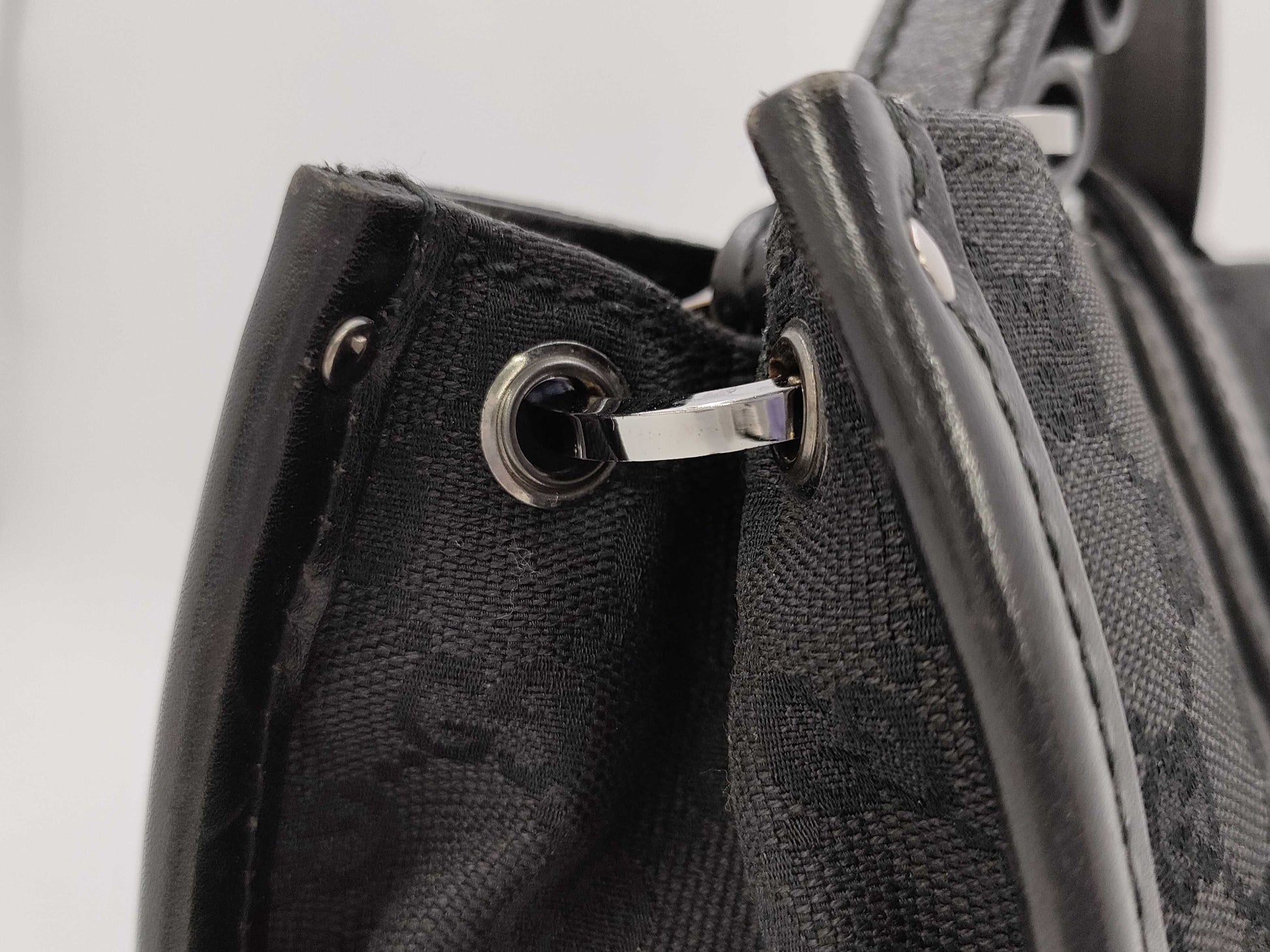 GUCCI GG Pattern Handbag Black Canvas Tote Bag