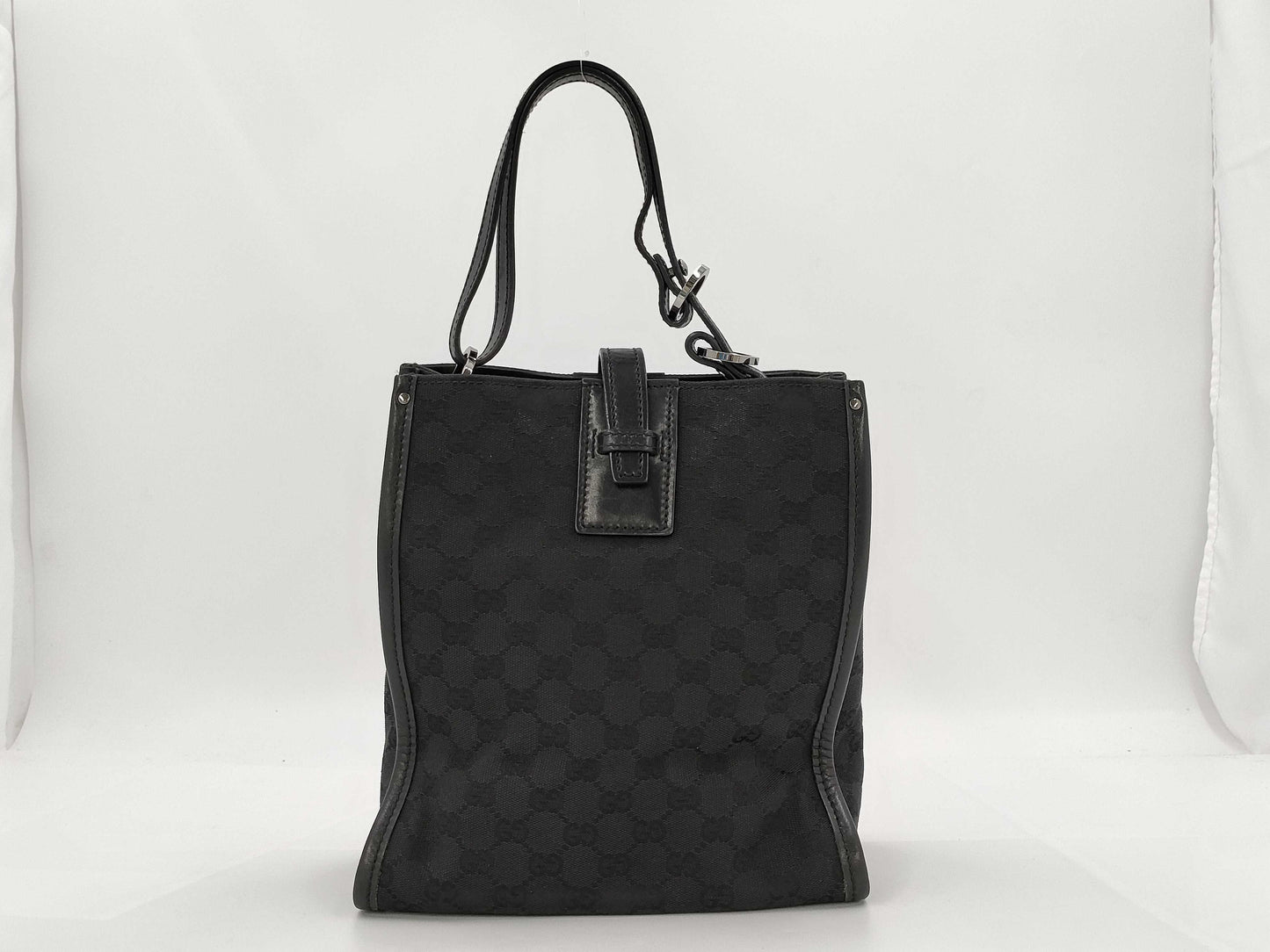 GUCCI GG Pattern Handbag Black Canvas Tote Bag