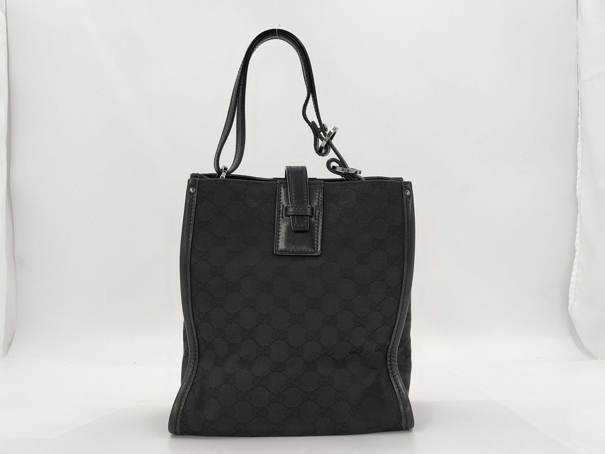 GUCCI GG Pattern Handbag Black Canvas Tote Bag