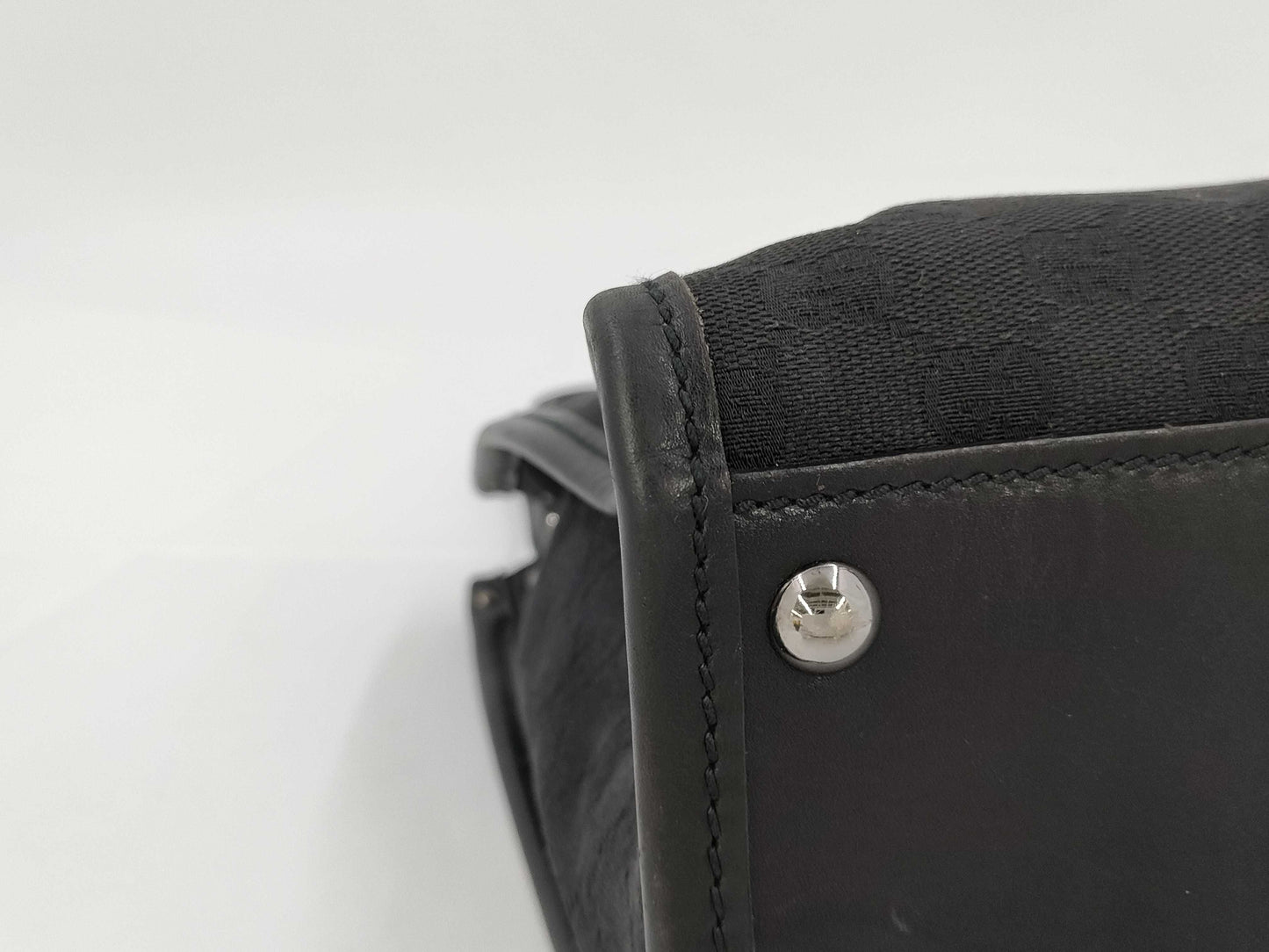 GUCCI GG Pattern Handbag Black Canvas Tote Bag