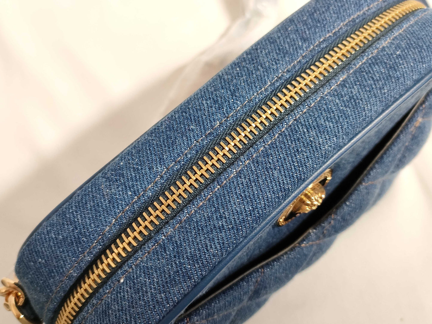 VERSACE Medusa Leather Shoulder Bag with Denim