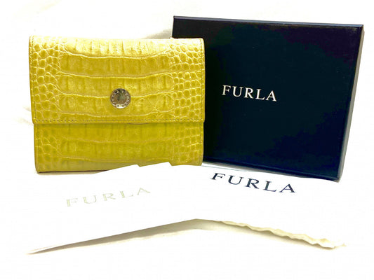 FURLA Crocodile Skin Yellow-Green Wallet