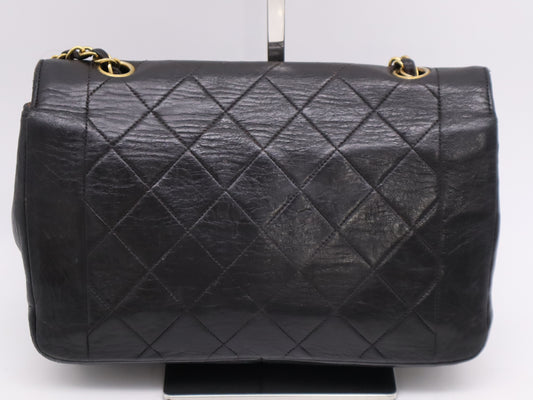 CHANEL Diana 24 Lambskin Matelasse Shoulder Bag with Small Flap, Small Chain, Gold Hardware, Black Seal, 2523221