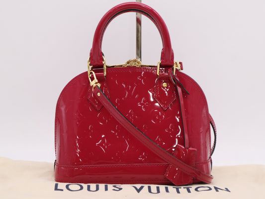 LOUIS VUITTON Vernis M50565 Alma BB Monogram Vernis Handbag with Shoulder Strap, Cloche, Cadena, Two Keys, and Dust Bag