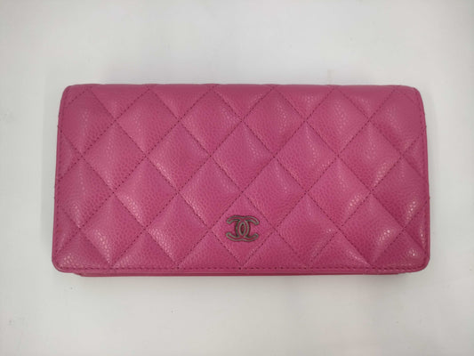 CHANEL Caviar Skin Matelasse Long Wallet with Coco Mark SV Hardware and Pink Seal 21086404 Box and Dust Bag Included