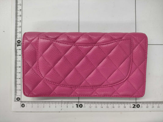 CHANEL Caviar Skin Matelasse Long Wallet with Coco Mark SV Hardware and Pink Seal 21086404 Box and Dust Bag Included