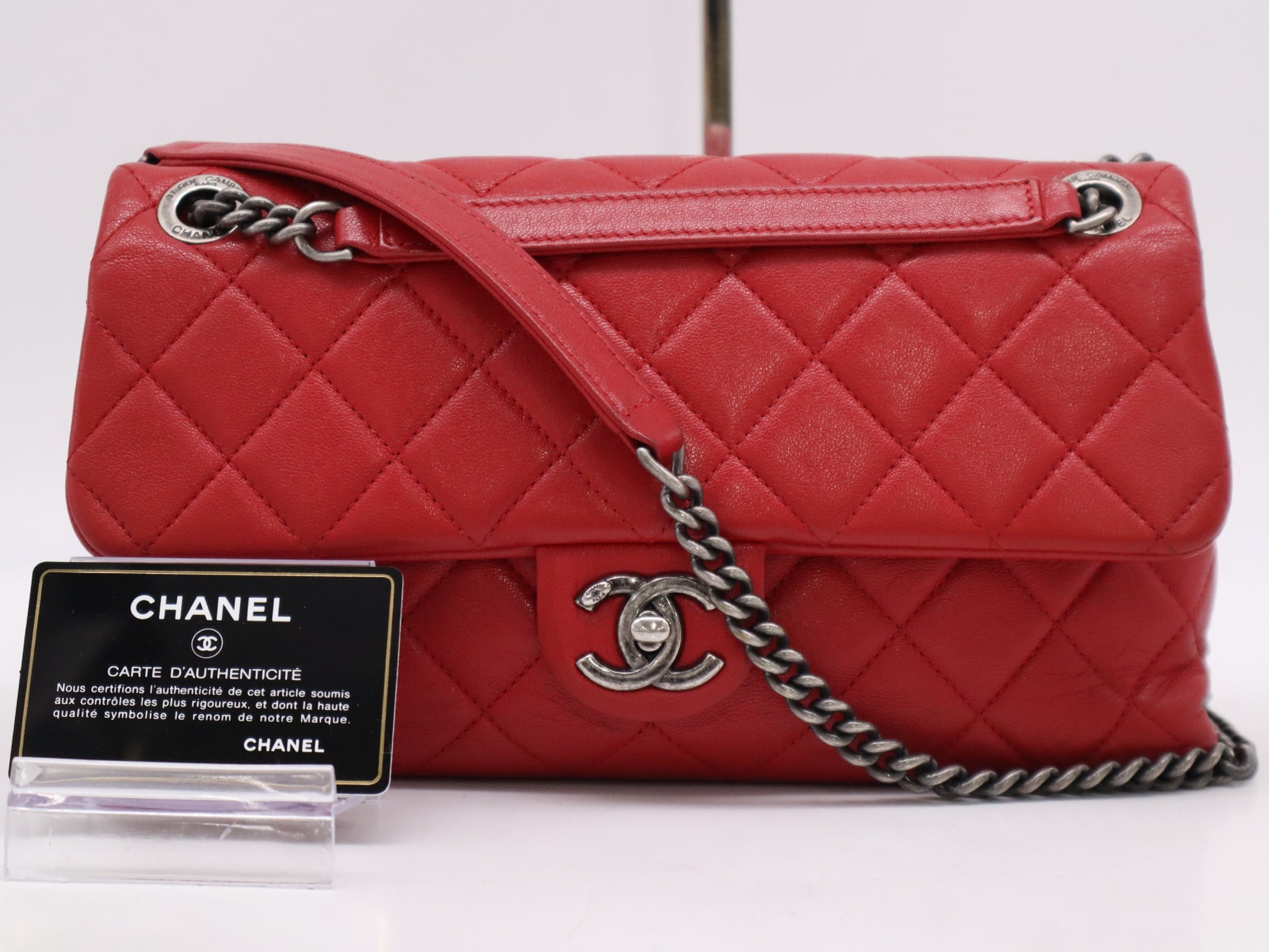 CHANEL Lambskin Matelasse 26 S Flap Double Chain Shoulder Bag with Sterling Silver Hardware, Red Seal and Card Included, 20776679