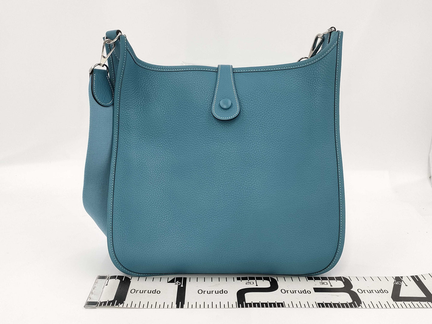 HERMES Evelyn GM Shoulder Bag, K Stamp, 2007, Taurillon Leather, Silver Hardware, Blue, Strap and Dust Bag Included