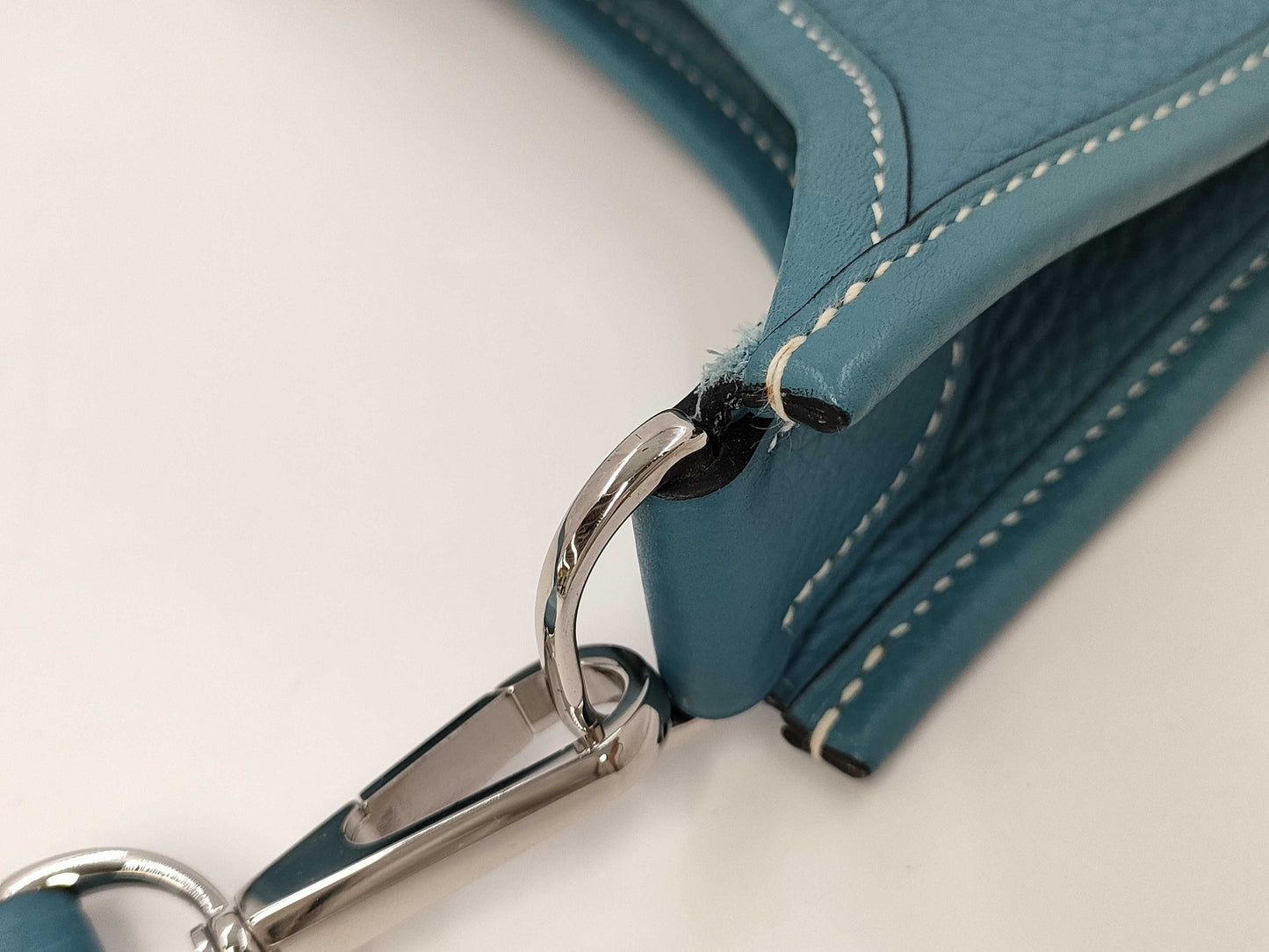 HERMES Evelyn GM Shoulder Bag, K Stamp, 2007, Taurillon Leather, Silver Hardware, Blue, Strap and Dust Bag Included