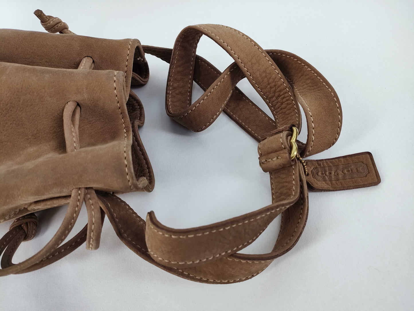 COACH Drawstring Shoulder Bag, Brown Suede, 4931 Shoulder Bag