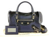 BALENCIAGA Giant Mini City Handbag in Dark Navy Leather/Patent Leather Includes dust bag and shoulder strap.