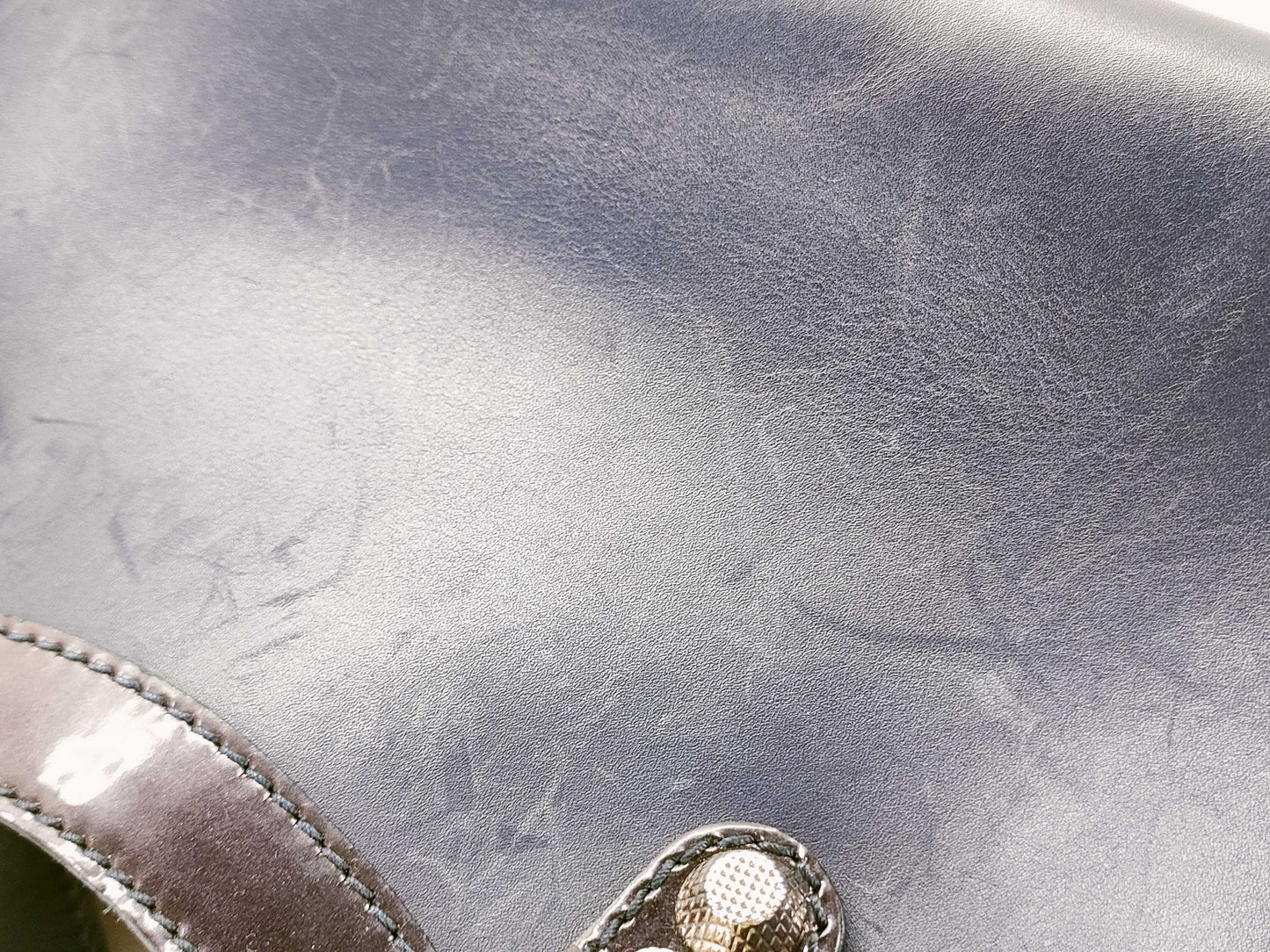 BALENCIAGA Giant Mini City Handbag in Dark Navy Leather/Patent Leather Includes dust bag and shoulder strap.
