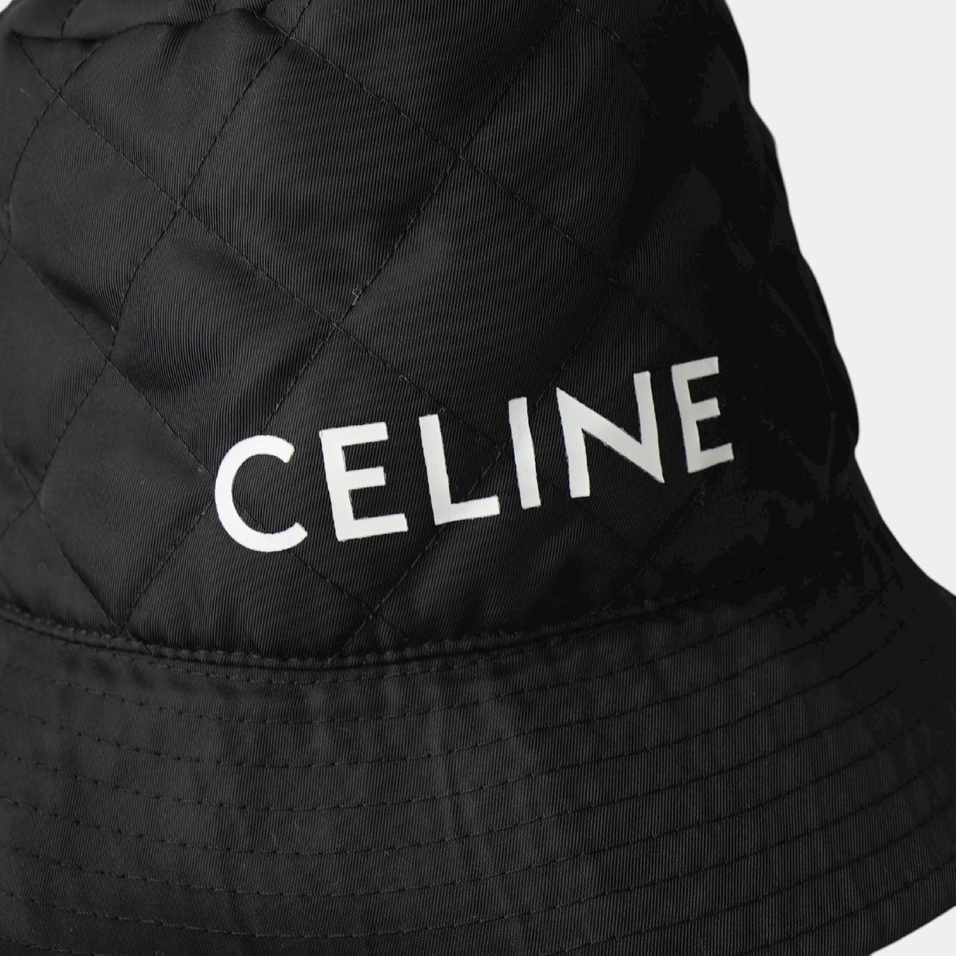 CELINE Logo Quilted Nylon Bucket Hat, Black, Size L, Other Accessories