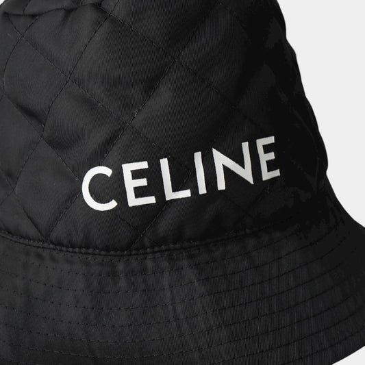 CELINE Logo Quilted Nylon Bucket Hat, Black, Size L, Other Accessories