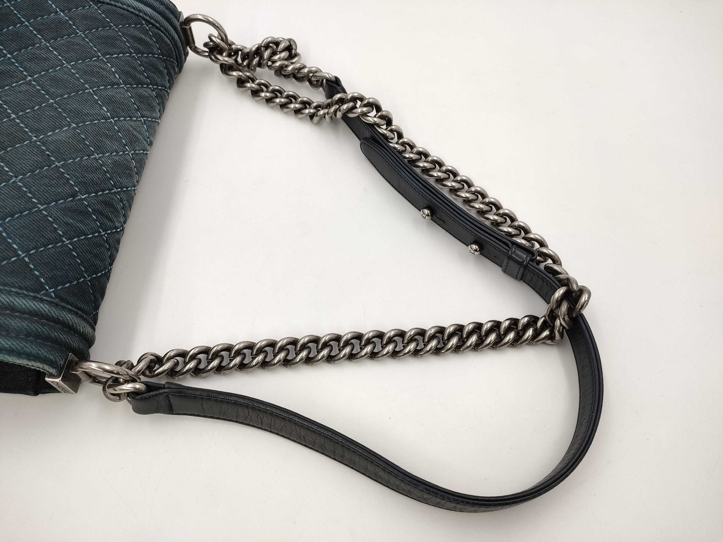 CHANEL Boy Chanel 25 Matelasse Denim Blue with Silver Hardware A67086 Shoulder Bag