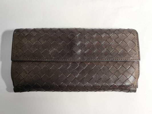 BOTTEGA VENETA Intrecciato Long Wallet in Brown Lambskin