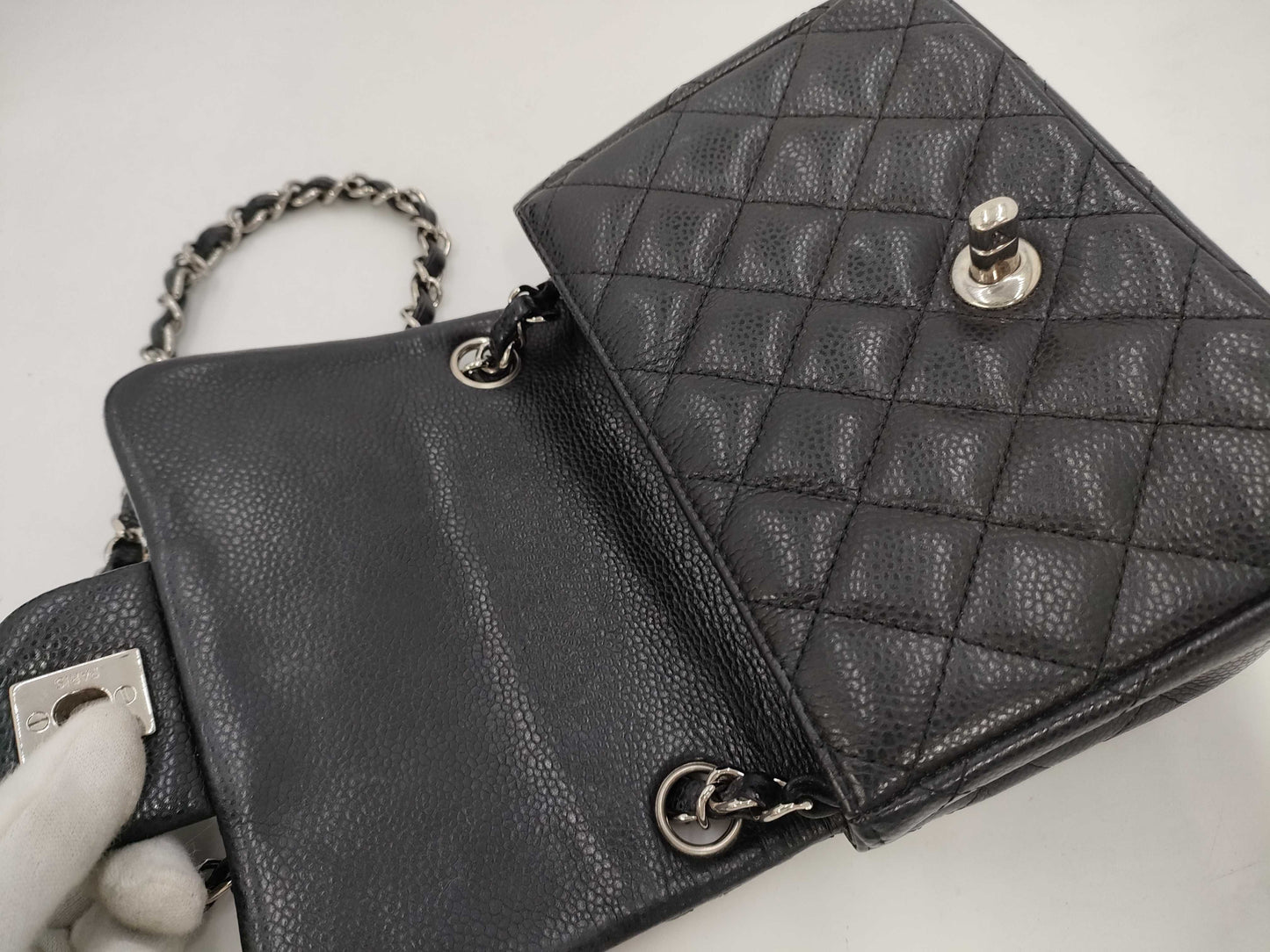 CHANEL Mini Matelasse Caviar Leather Chain Shoulder Bag, Black, 18 Series