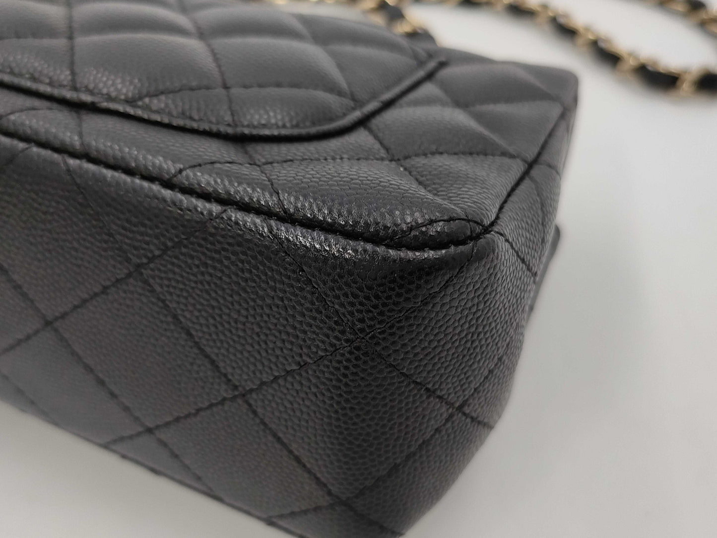 CHANEL Mini Matelasse Caviar Leather Chain Shoulder Bag, Black, No. 24