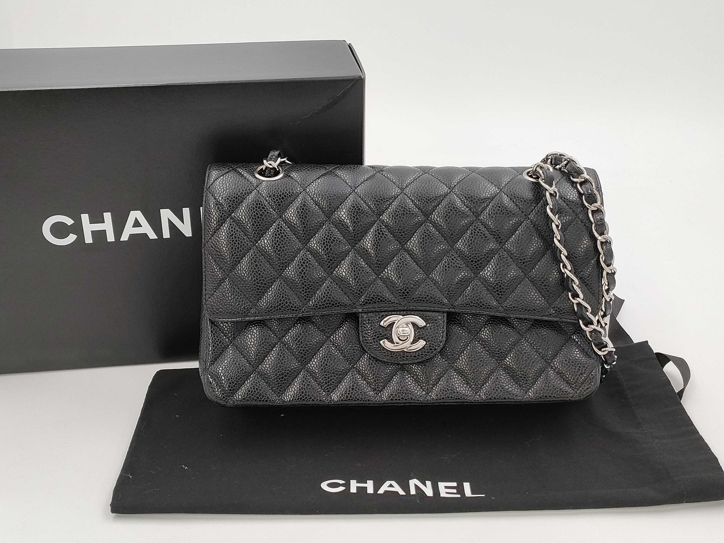 CHANEL Caviar Mato Double Flap Shoulder Bag