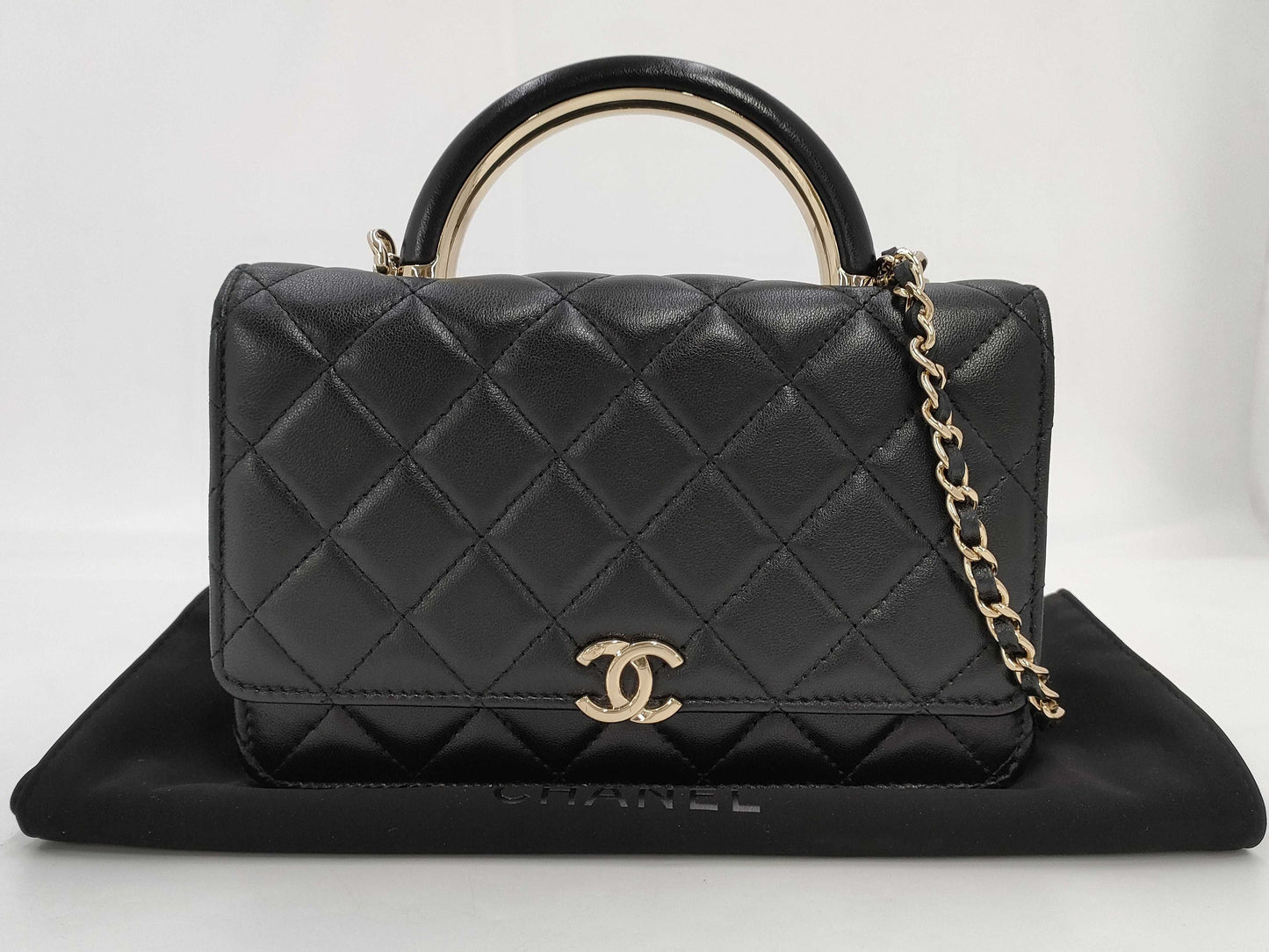 CHANEL CHANEL Lamb Matelasse Chain Black Shoulder Bag with Serial Number