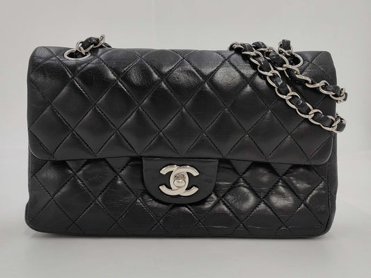 CHANEL CHANEL Matelasse 23 Lambskin Chain Shoulder Bag in Black with Silver Hardware