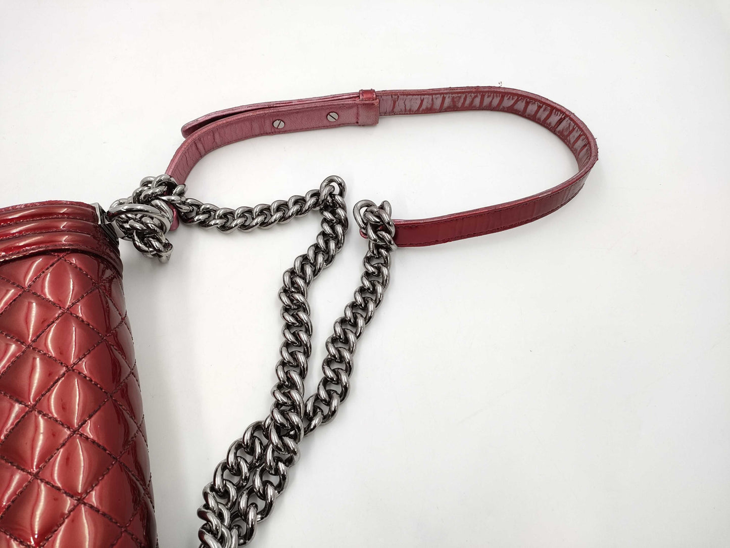 CHANEL Boy Chanel Patent Matelasse Chain Shoulder Bag