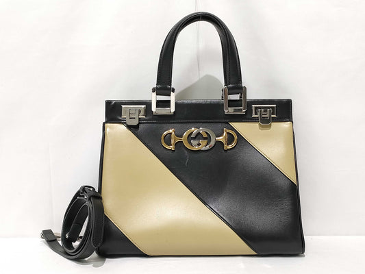 GUCCI GUCCI Gucci Zumi Leather 2-Way Handbag Black x White 569712 Handbag Handbag
