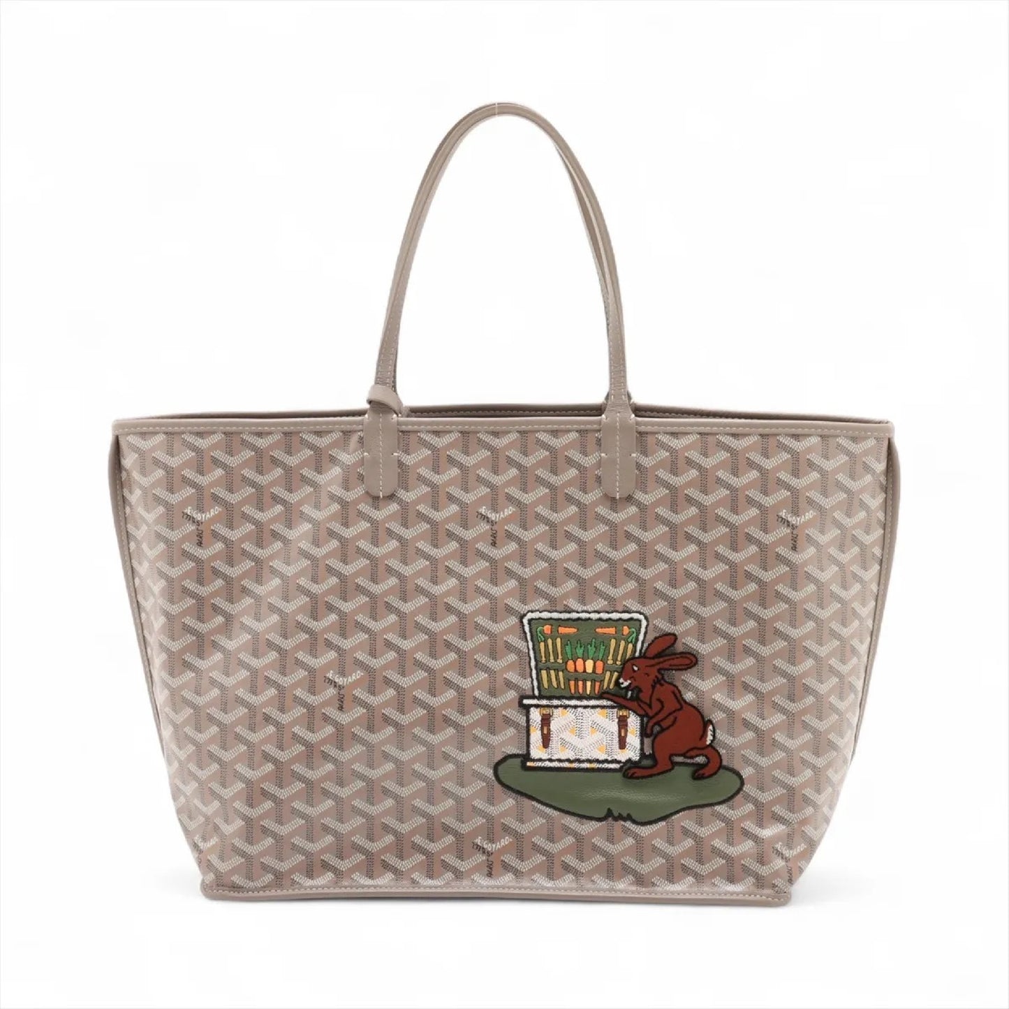 GOYARD 2023 Limited Edition Ange PM Rabbit Embroidered Herringbone Print Tote Bag