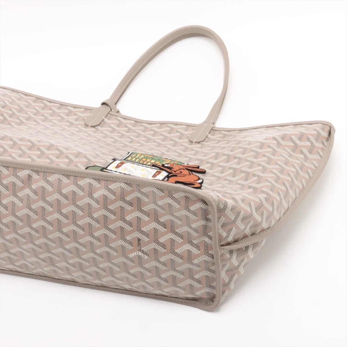 GOYARD 2023 Limited Edition Ange PM Rabbit Embroidered Herringbone Print Tote Bag