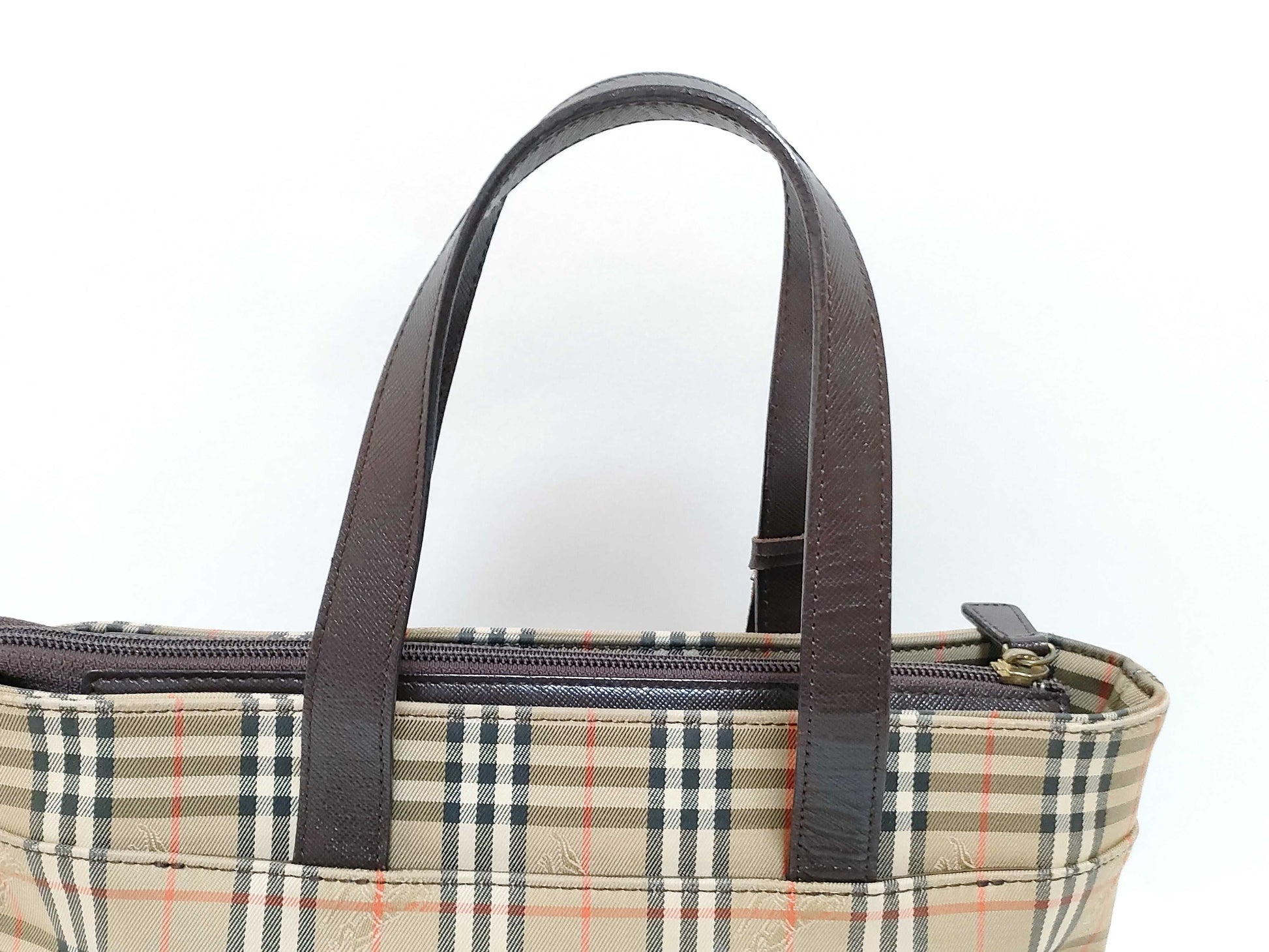 BURBERRY Nova Check Handbag with Leather Bottom, Brown and Beige