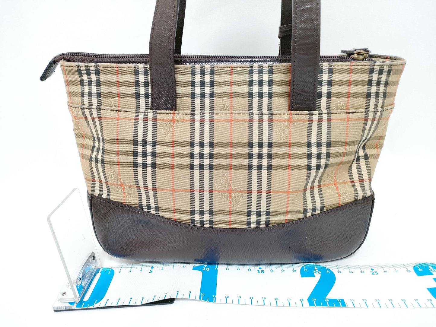 BURBERRY Nova Check Handbag with Leather Bottom, Brown and Beige