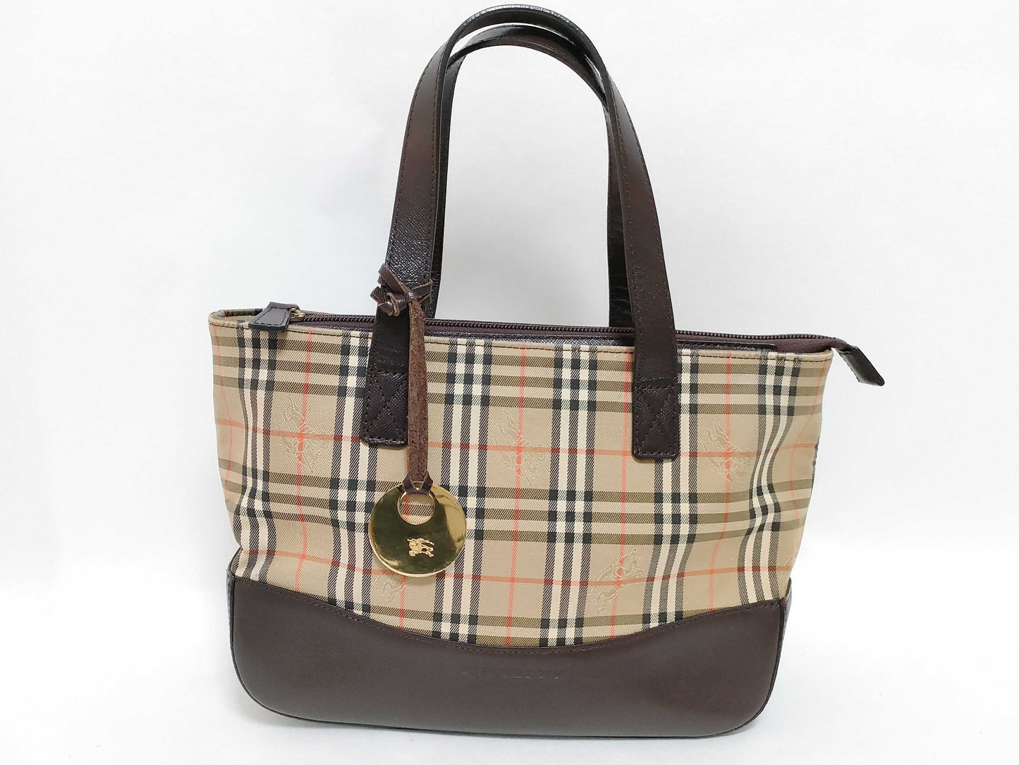 BURBERRY Nova Check Handbag with Leather Bottom, Brown and Beige