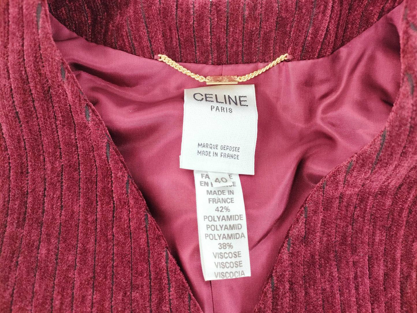 CELINE No-collar Single-Breasted Jacket Corduroy Red Jacket