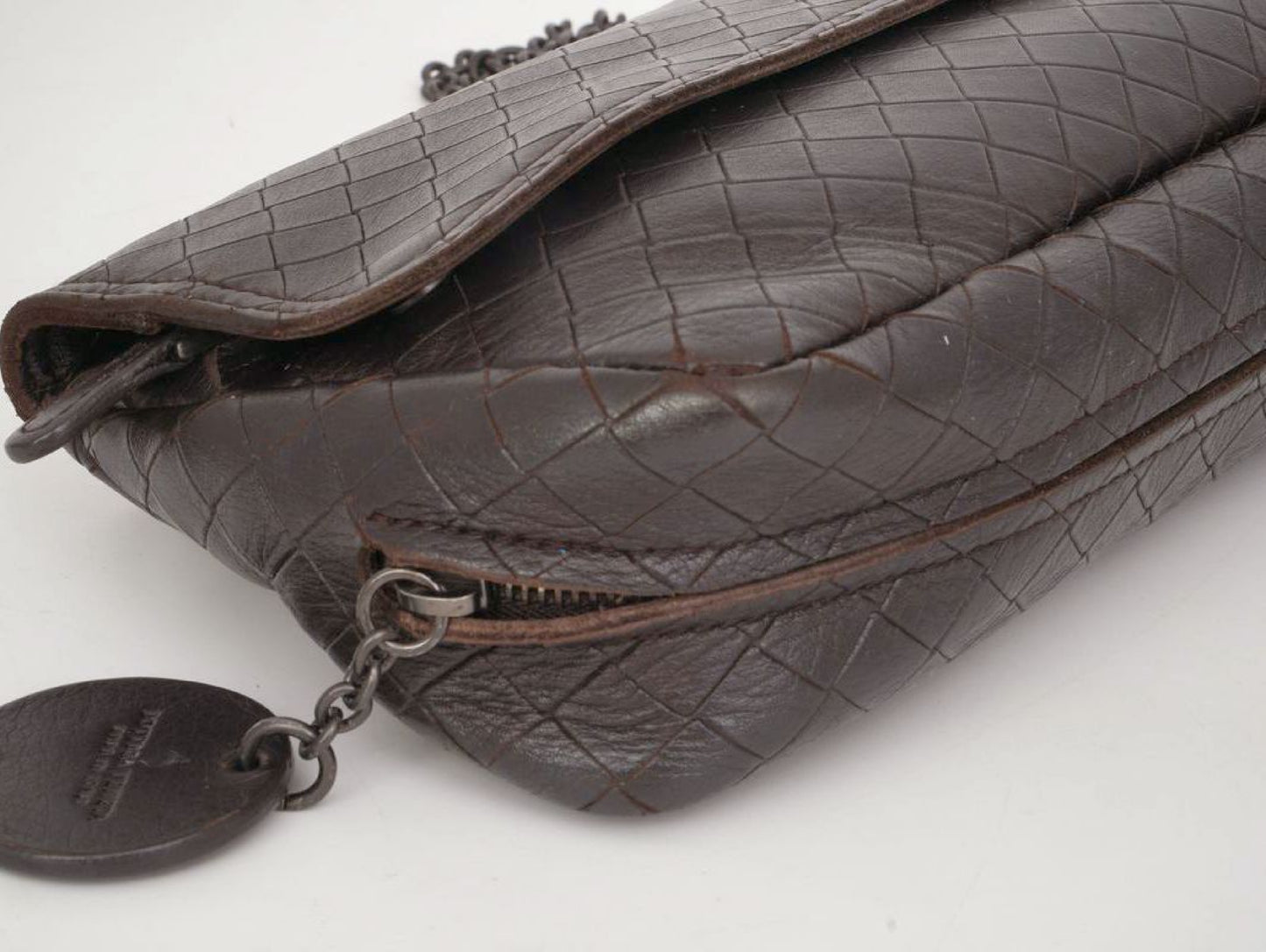 BOTTEGA VENETA Intrecciato Leather x Studs Brown Chain Shoulder Bag