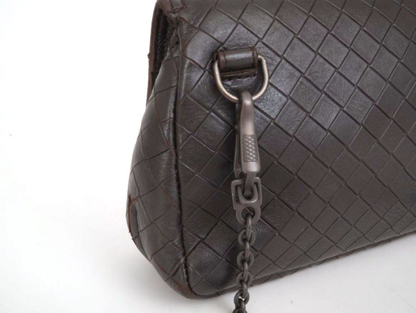 BOTTEGA VENETA Intrecciato Leather x Studs Brown Chain Shoulder Bag