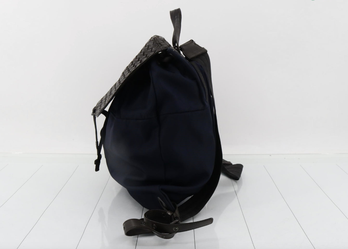 BOTTEGA VENETA Intrecciato Nylon Leather Navy Brown Backpack