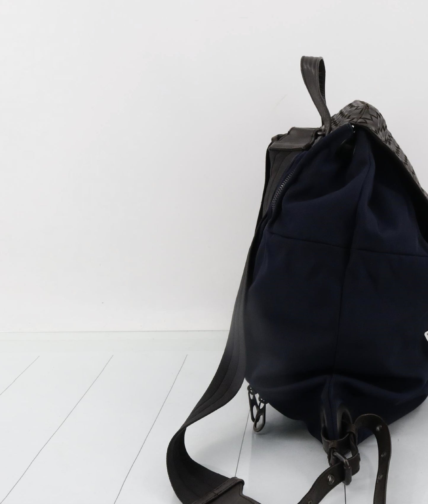 BOTTEGA VENETA Intrecciato Nylon Leather Navy Brown Backpack