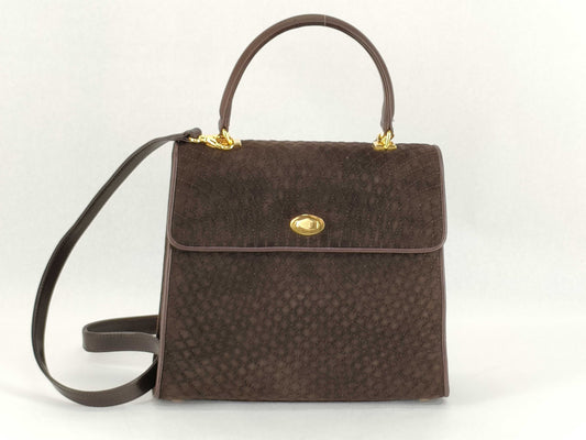 BALLY Turnlock Handbag, Suede, Brown, with ST