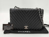 CHANEL CHANEL Chevron Chain Shoulder Bag in Calfskin with Silver Hardware