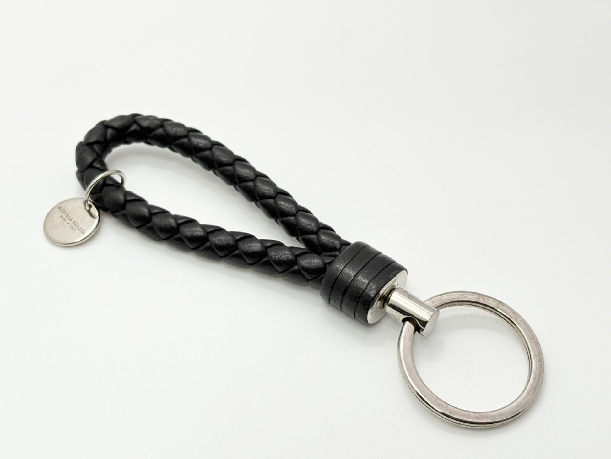 BOTTEGA VENETA Bottega Intrecciato Leather Key Ring Charm Black Key Case/Key Holder