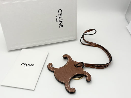 CELINE Triomphe Leather Charm Key Ring Brown Key Case/Key Holder