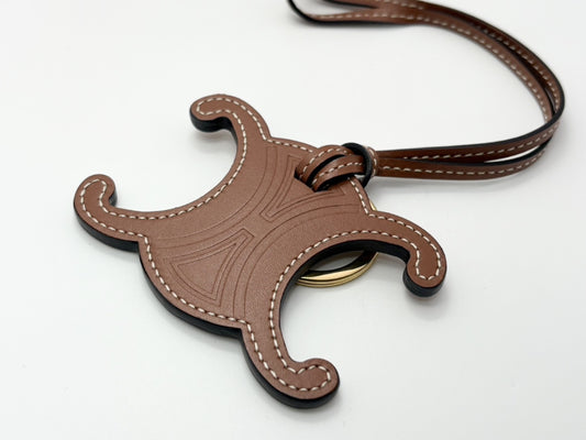 CELINE Triomphe Leather Charm Key Ring Brown Key Case/Key Holder