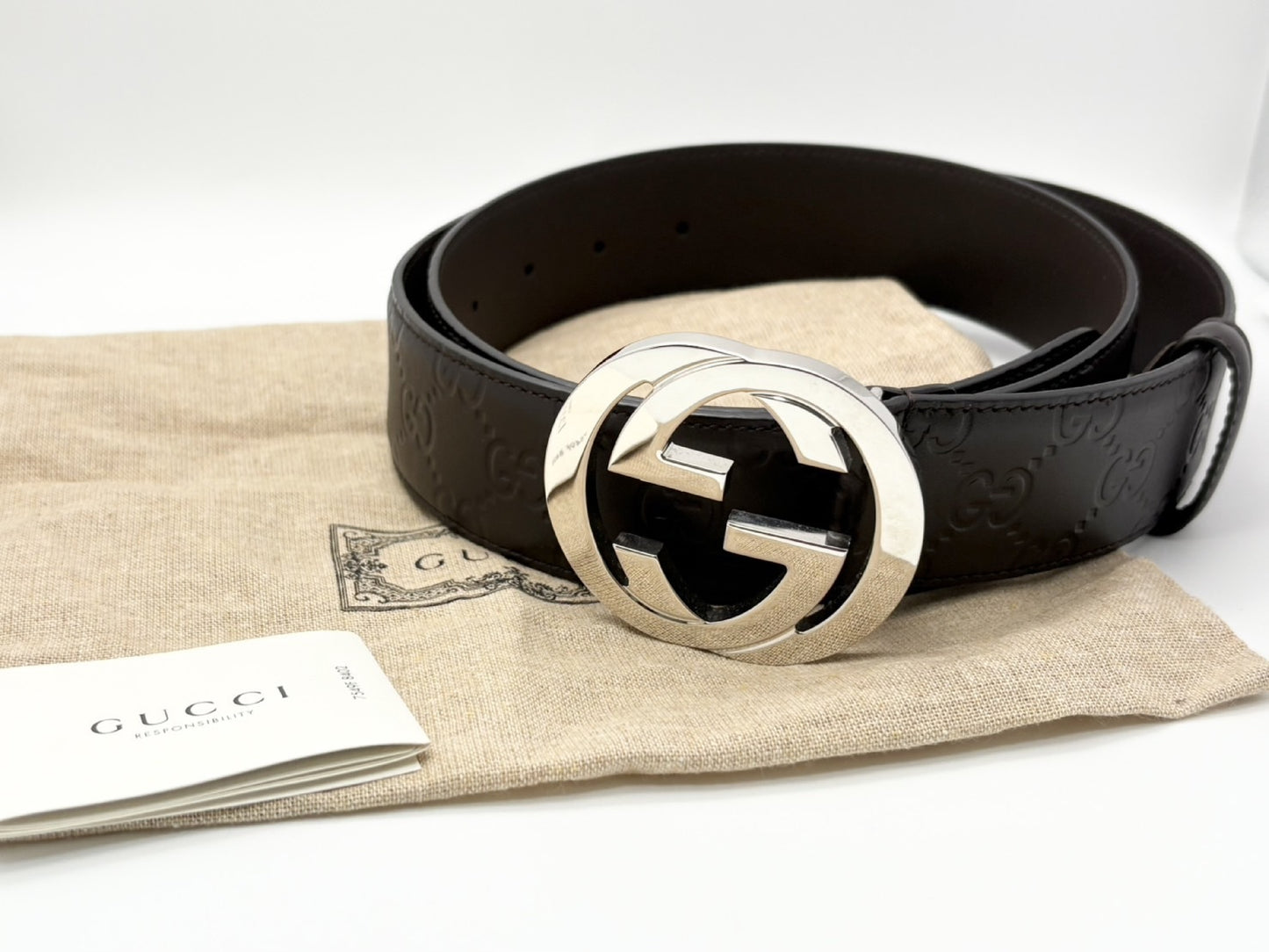 GUCCI 411924 Interlocking G Guccissima Leather Belt 100/40 Brown