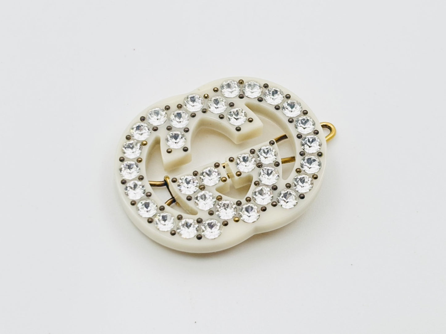GUCCI Interlocking G Rhinestone and Crystal Hair Clip Hairpin Resin White Hair Accessory